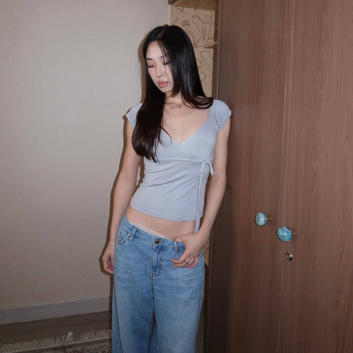 Lola Bow Top - Gray