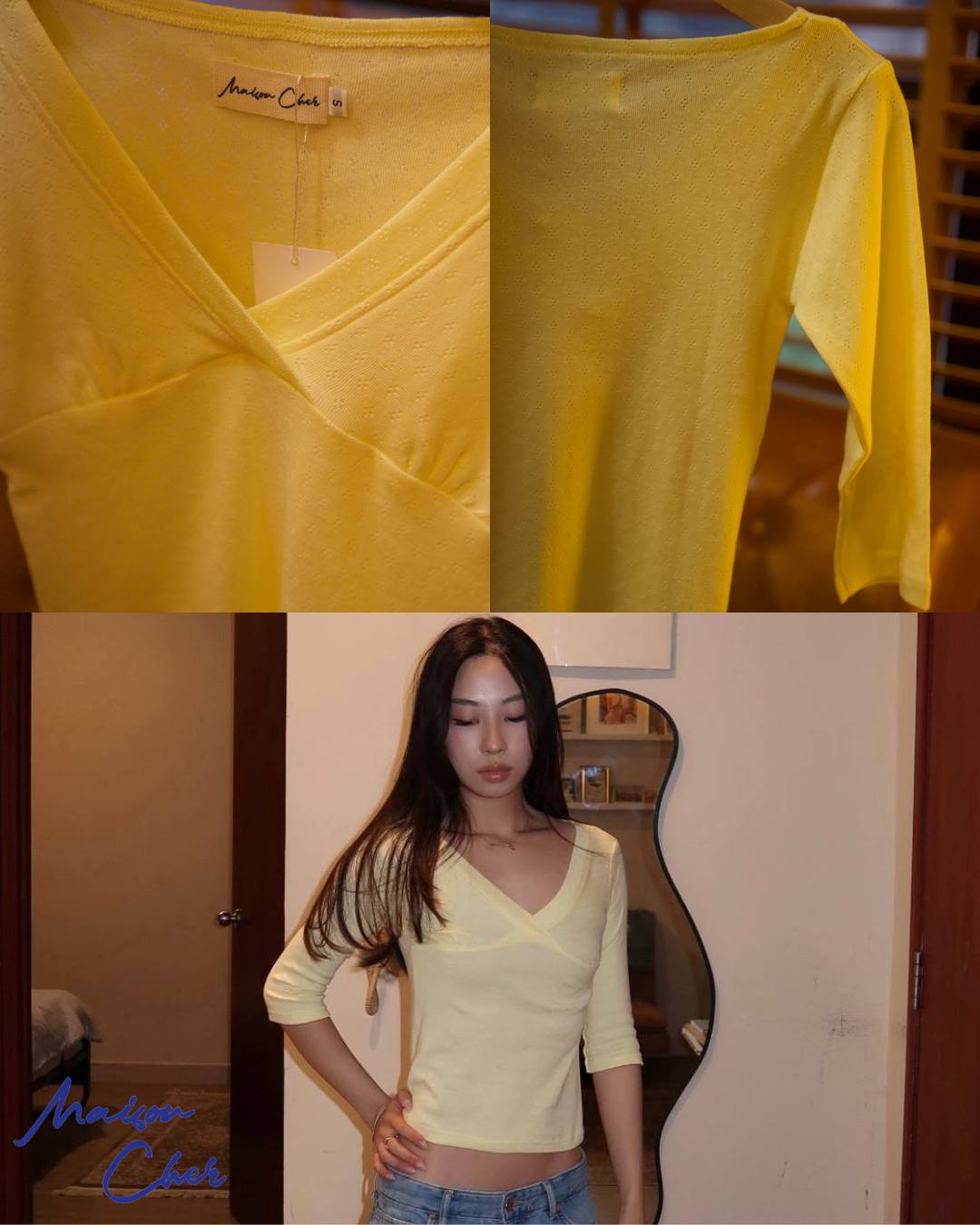 Bubble Pointelle Top - Yellow