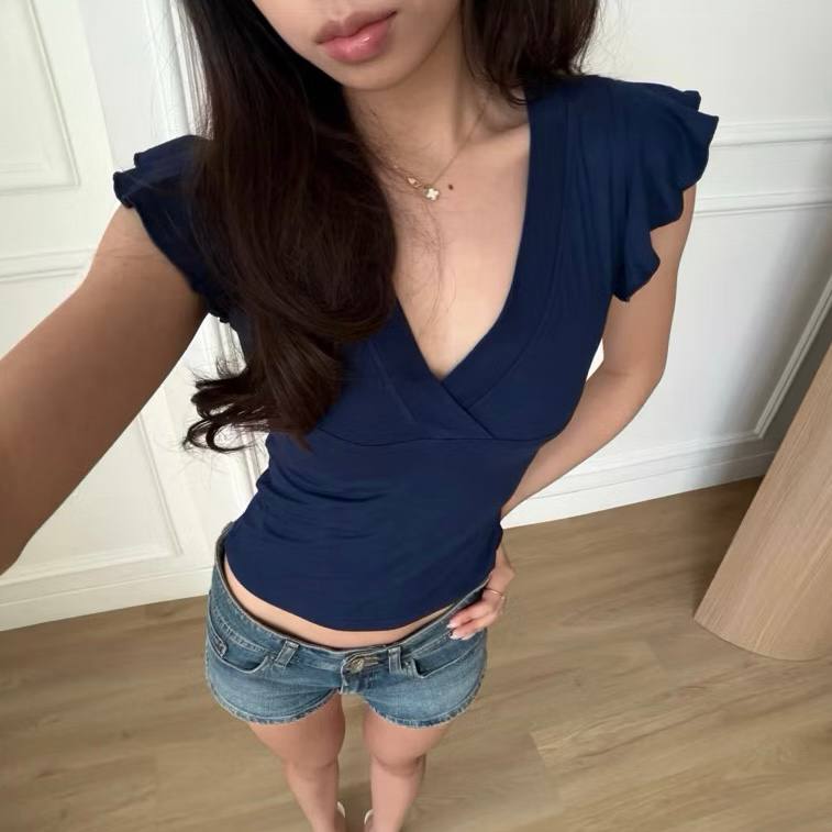 Plush Ruffle Top - Navy Blue